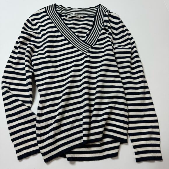 BLUHMOD Women Blue and White Striped V-Neck Sweater Size XL - Picture 5 of 6